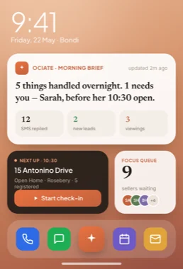 Ociate widgets on a phone home screen